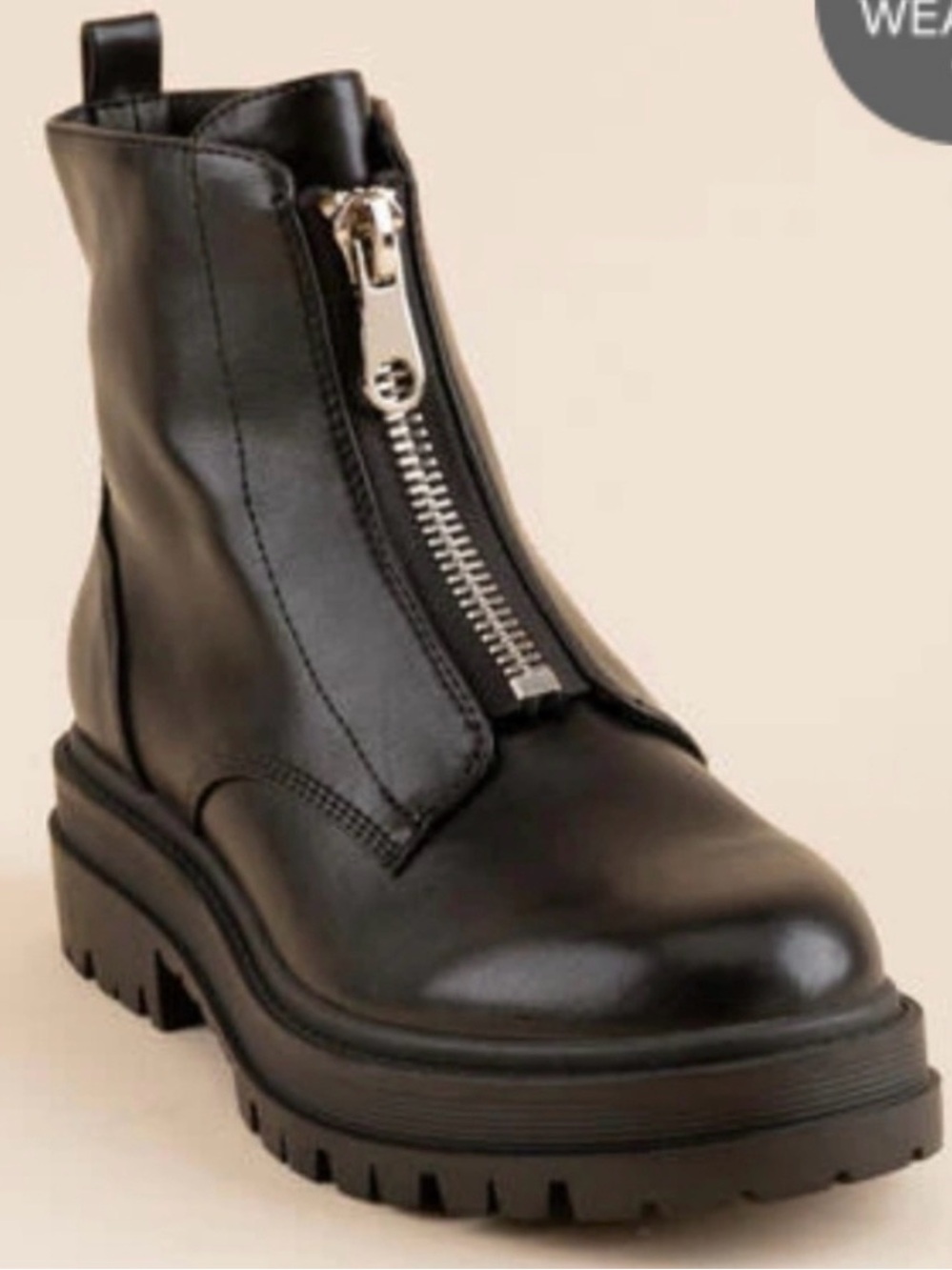 Black Front-Zip Women's Leather Ankle Boots Ganni look alike